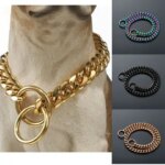 Dog Chain Collar Black Gold 10MM Cuban Link Dog Collar Stainless Steel Metal Slip Chain Collar for Dogs Heavy Duty & Chew Proof (New)