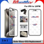 Musttby 5pcs 1:1 Silimar OEM Touch Screen Glass Panel with OCA Goose IPhone 17 16 15 14 13 12 11 Pro X XS XR Max Replacement (New)