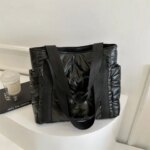 Space Padded Women Shoulder Bags For Winter 2025 Large Capacity Black Handbags Designer Nylon Cotton Warm Tote Solid (New)