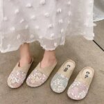 Breathable Mesh Linen Slippers For Women Summer Flat Shoes Anti-slip Female Indoor Outdoor Slides Office Lady Walking Sandals (New)