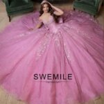 SWEMILE Pink Bow Quinceanera Dresses for 15 Off the Shoulder Sequin Appliques Lace up Vestidos De 15 Quinceañera 2026 Customized (New)