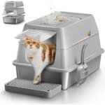 Stainless Steel Enclosed Cat Litter Box W/Carbon Filters - Odor-Free Anti-Leakage High Sides Removable Lid for Multiple Cats (New)