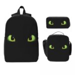 Toothless Eyes Backpack Student Boys Girls BookBag School Bag Computer Shoulder Bags 3ps Insulated Lunch Bag Pencil Case (New)