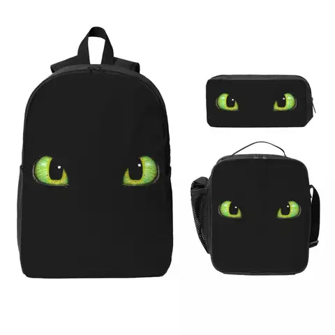 Sb9d6bd99d01743b5a7d6b322db4df921e_480x480q75 Toothless Eyes Backpack Student Boys Girls BookBag School Bag Computer Shoulder Bags 3ps Insulated Lunch Bag Pencil Case (New) - Image 1
