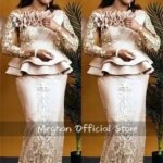 Champagne Appliques Aso Ebi Evening Dresses Tiered Birthday Dress Women 2024 Full Sleeve Special Occasion Gown Customized (New)