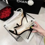 Summer Black Sexy High Heel Sandals Versatile Thin Heel Open Toe Pearl Stripe High Heels Shoes for women designer sandals (New)