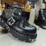 Fashion New Men Genuine Leather Motorcycle Boots Skull Skeleton Goth Punk Metal Rock Boots Women Thick Heel Ankle Western Shoes (New)