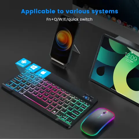 Sbc219948b16b489ca66e8b516a04ecd6x_480x480q75 Hebrew Russian Spanish Portuguese Korean RGB Backlight Bluetooth Keyboard IOS roid Windows iPad Samsung Tablet Laptop (New) - Image 1