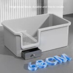 Anti Splashing Extra Large Giant Cat Litter Box Semi Enclosed Corridor Style High Fence Cat Toilet Cat Cleaning Pet Supply (New)