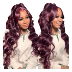 Megalook 13x6 HD Glueless Dark Plum Human Hair Lace Frontal Wigs Ear to Ear Lace Front Pre Cut Lace Wig for Christmas (New)