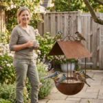 Rusty Iron Bird Bath Feeder Anti-leakage Rain-Resistant Hanging Bird Feeder Large Capacity Vintage Hummingbird Feeder (New)