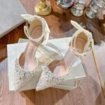 Single shoe women 2026 new high heels women slim heels wedding dress two wearing butterfly wedding shoes (New)