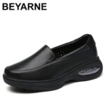 Summer Genuine Leather Womens Shoes Nurse Swing Work All Single Star Wedges Womens Shoes Black White Platform Womens Shoes (New)