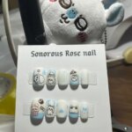cartoon Momonga press-on nails short square round cute Chiikawa Handmade three-dimensional sticker custom nail art Girls Gift (New)