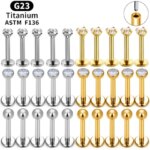 10PCS ASTM F136 G23 Titanium Piercing Labret Lip Ring Stud Earring CZ Ear Tragus Cartilage Helix Daith Pierc Jewelry 16 18 20g (New)