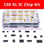150pcs DIP Integrated Circuit Chip IC Boxed Chip Assortment Amplifier LM358 JRC4558 LM393 LM339 TDA2030A PT2 PC817 ICL7660 NE555 (New)
