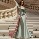 Luxury Satin Evening Dress Delicate One Shoulder Mermaid Prom Dresses Exquisite Flowers Panel Train Customized Celebrity Gowns (New)