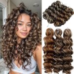 3pcs/pack Ombre Brown Deep Wave Twist Crochet Hair Synthetic Curly Hair Crochet Braids 12 Inch 250g/pack Braiding Hair Extension (New)