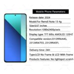AMOLED Display Xiaomi Redmi Note 13 4G LCD Display Touch Screen Assembly Redmi Note 13 4G Display Replacement Part (New)