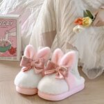 Pink Faux Rabbit Fur Clog Slippers Women Slides Shoes Plush Non-Slip Home Slippers Woman Bedroom Shoes Fluffy Bunny Ear Slippers (New)