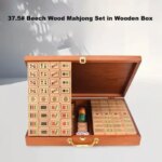 Solid Wood Mahjong Set 146pcs Wooden Mahjong Tiles Hand-Rubbed Home Leisure Mahjong with Gift Box Traditional Classic Board Game (New)