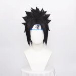 ccutoo Synthetic Black Short Wigs Uchiha Sasuke Cosplay Wigs for Men Heat Resistance with Blue headwear + wig cap (New)