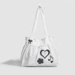 Casual Canvas Shoulder Bag Polka Dot Print Large Capacity Crossbody Bag Korean Simplified Lightweight Commuting Bag Women (New)