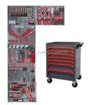 7 Drawer Trolley Lockable Red Set Mechanic Cabinets with Wheels Auto Repair Workshop Cart 421PCS (New)