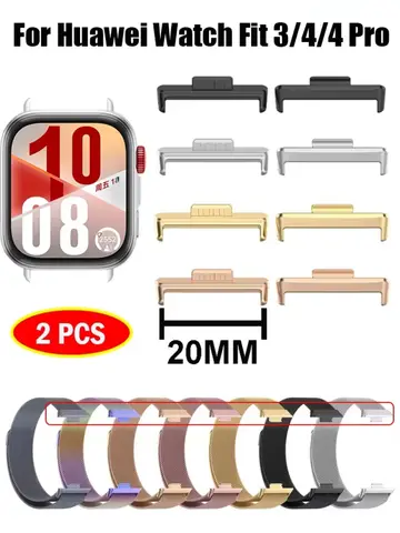 Sc9f5a09c4364440cbb33322616dc3a1bk_480x480q75 1Pair Adapter For Huawei Watch Fit 4 4Pro 3 Strap Connector Metal Stainless Steel Fit3 Fit4 Fit4Pro 20mm Band Width Accessories (New) - Image 1