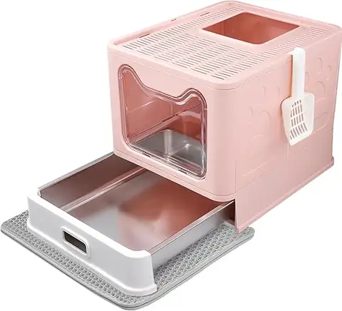 Sca2078fa26f442198eafceb1d0040bd1n_480x480q75 Stainless Steel Cat Litter Box with Drawer Anti-Splash Top Entry Cat Toilet Cat Litter Basin (New) - Image 1