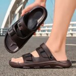 Summer Sandals for Men Lightweight Cushioned Slippers with Anti Slip and Breathable Arch Support Classic Double Button Sandals (New)
