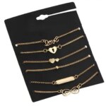 6pcs Trend Infinity 8 Bowknot Heart Key Charm Chain Bracelets & Bangles Minimalist Women Tiny Set Party Jewelry (New)