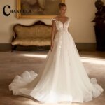 CHANDELA Stylish Scoop Neck Womens Wedding Gowns Cap Sleeves Illusion with Button Appliques Vestido De Casamento Customised (New)