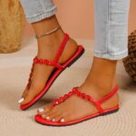 Trend Women Sandals Fashionable Flat Soft Comfortable Sandals Summer Elastic Strap Casual Shoes Women Lightweight Outdoor Shoes (New)