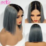 10inch Grey Straight Bob Human Hair Wigs 2x6 Lace Closure Wig 250% Density Double Drawn Short Bob Remy Hair Wig for Black Women (New)