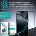 Nillkin For iPhone 16 Pro Max/16 Pro 3D CP+MAX Full coverage glass tempered film mobile phone protective film For iPhone 16 Plus (New)