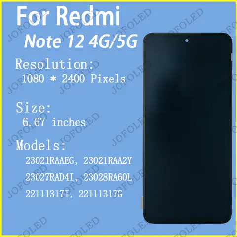 Scdabfdd623de438ea05abb0eec23e4c6y_480x480q75 667 AMOLED Xiaomi Redmi Note 12 4G 5G LCD Display Touch Screen Digitizer Redmi Note 12 LCD 22111317G 23028RA60L Screen (New) - Image 1