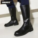SIMLOVEYO Winter 2025 New Casual Mens Mid Calf Boots Round Toe Thick Heels 3cm Zipper Big Sizes 47 48 49 Retro Boots (New)