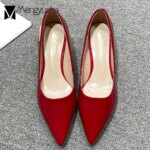 Classic Brand Pumps Woman Red High Heels Shoes Ladies Dress Pointed Toe Loafers 3.5CM Femme Med-High Heeled Wedding Bridal Shoe (New)