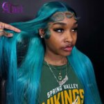 Azure Blue Color 13x4 13x6 Lace Front Straight Human Hair Wigs 613 Colored Transparent Lace Frontal Brazilian Wig Pre Plucked (New)