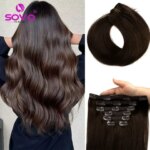 Clip In Hair Extension 100% Remy Human Hair Dark Brown Clip-On HairPiece Full Head 14-28 Inch For Salon Supply 100-200Grams (New)