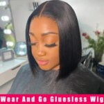 Ready To Wear Glueless Wigs Brazilian Bone Straight Short Bob Human Hair Wigs Pre Plucked 13x4 HD Transparent Lace Frontal Wig (New)