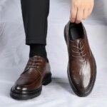 Mens shoes new spring and autumn British style leather shoes mens business dress big head cowhide work non-slip casual shoes (New)