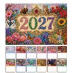 2027 Wall Calendar DIY Diamond Art Painting Hanging Horizontal Calendar Kit for Beginner 11.81x9.45" Gem Painting Art Walls Date (New)
