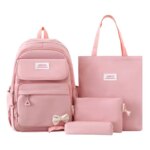 4Pc/set bow Girl Schoolbag Kids Simple style Women Backpack with Pencil Crossbody Bag Teenager Book Handbag Student Kawaii Gift (New)