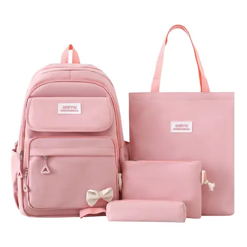 Sd315b913512a4e1aa796080660f65325b_480x480q75 4Pc/set bow Girl Schoolbag Kids Simple style Women Backpack with Pencil Crossbody Bag Teenager Book Handbag Student Kawaii Gift (New) - Image 1