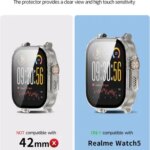 Hard PC+Tempered Glass Case Realme Watch 5 Bumper Full Cover Protective Shell Realme Watch 5 Screen Protector Accessory (New)