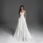 Customized Strapless Sweetheart Neckline A-Line Satin Wedding Dress Elegant Zipper Back Floor Length Sweep Train Gown For Bride (New)