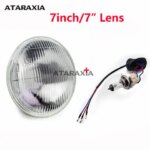 Motorcycle 7 Headlight Glass Lens Clear +H4 Bulb Socket Head Lights Lamp HeadLamp Glass Lens For Harley Dyna Softail Sportster (New)