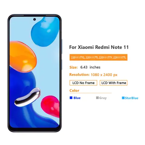 Sd5582e5f2e974d2292bc2daee8b20f14f_480x480q75 AMOLED Display For Xiaomi Redmi Note 11 LCD Touch Screen Digitizer Panel Assembly 2201117TG, 2201117TI Screen Display Replace (New) - Image 1